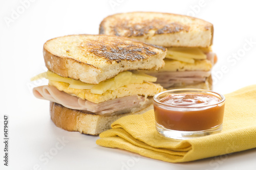 tasty sandwich of ham and cheese omelet