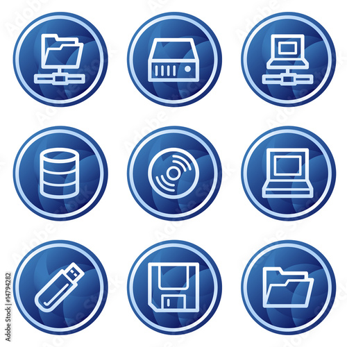 Drives and storages web icons, blue circle buttons series