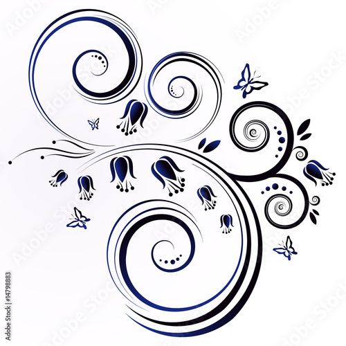 Isolated branch with flowers and butterflies