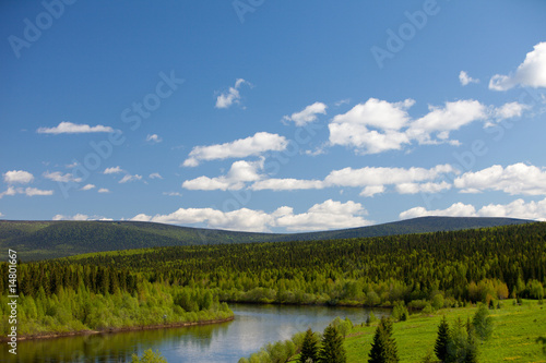 Summer landscape. River Vishera. Ural mountains
