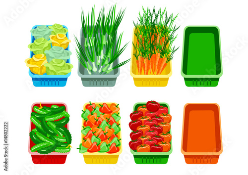 vegetables in trays