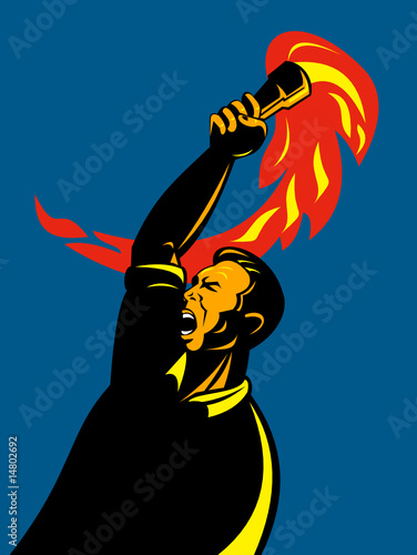 Man with flaming torch
