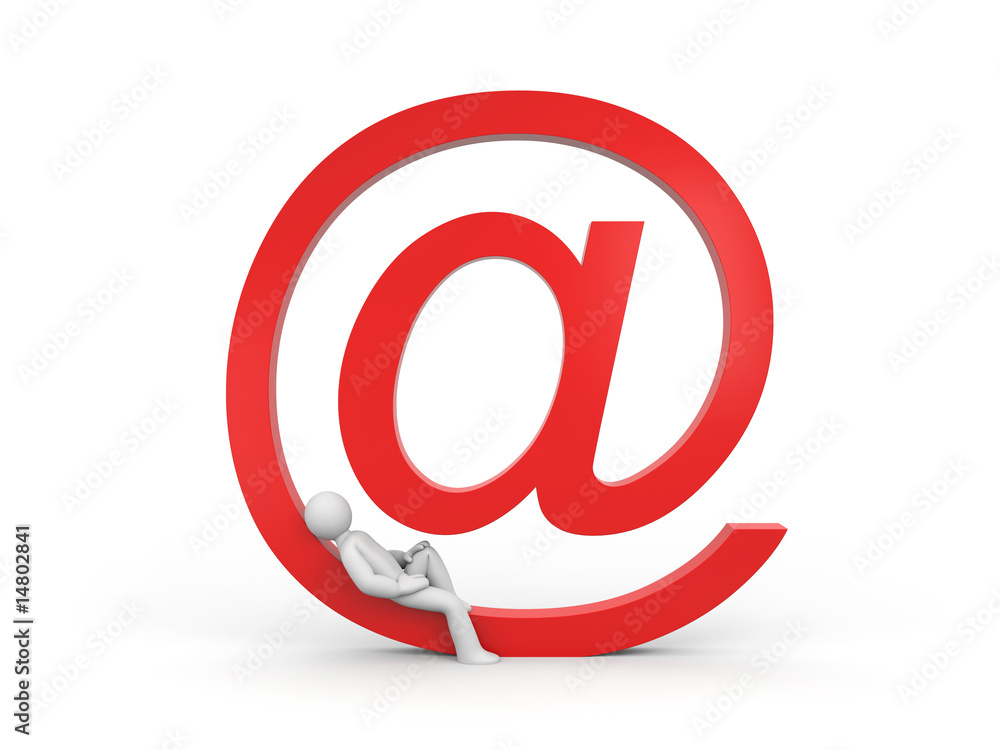 Person rests on the email symbol Person rests on the email symbol