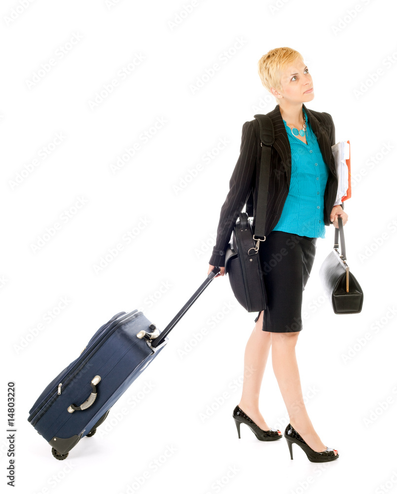 woman business travel pulling suitcase woman business travel pulling suitcase