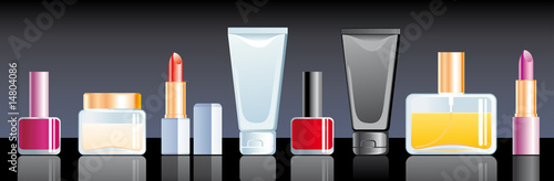 Cream, perfume, lipstick and nail polish