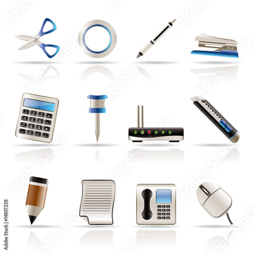 Realistic Business and Office Icons - Vector Icon Set