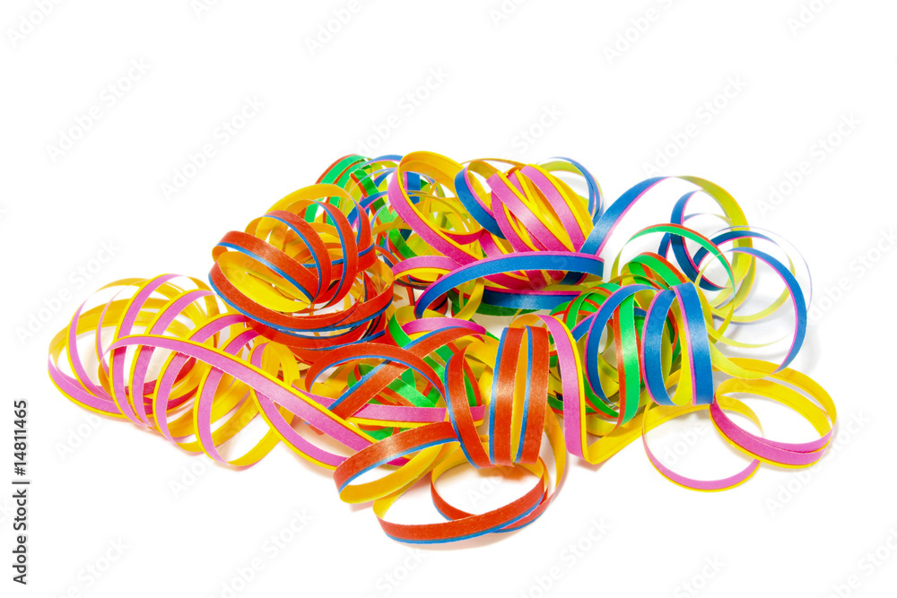 Colorful party streamers on white background Colorful party streamers on white background