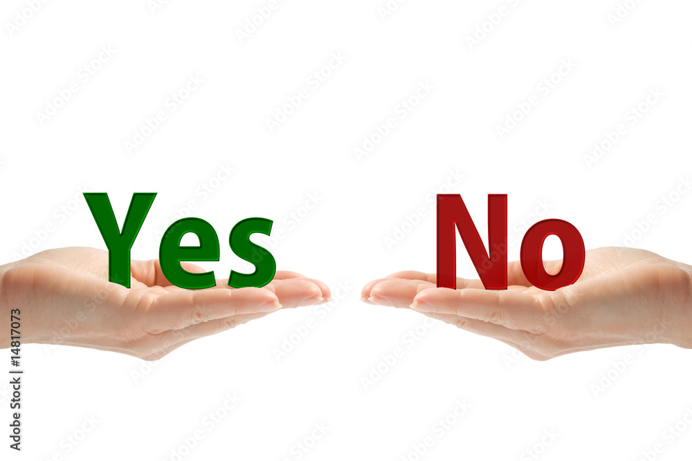 Hands with yes and No isolated on white background Hands with yes and No isolated on white background