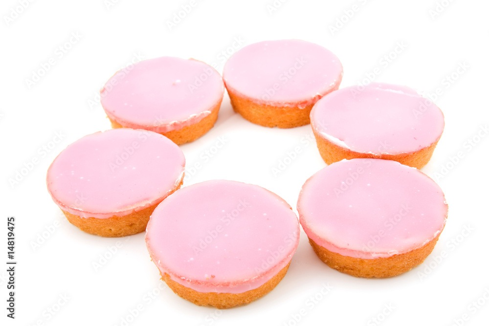 Pink cookies in circle, isolated on white background Pink cookies in circle, isolated on white background