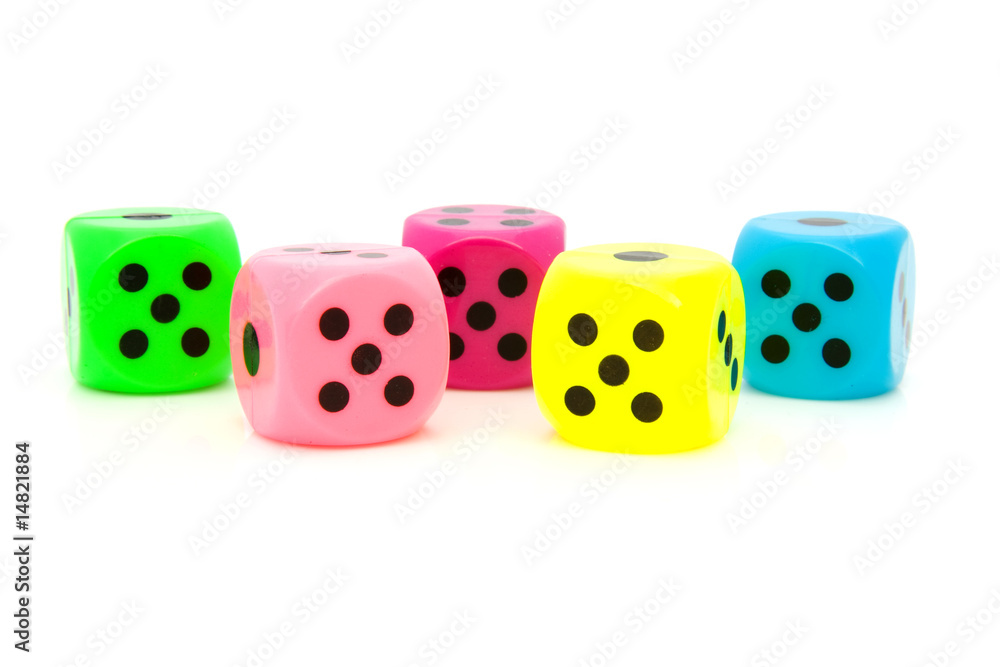Colorful dice isolated on white background Colorful dice isolated on white background