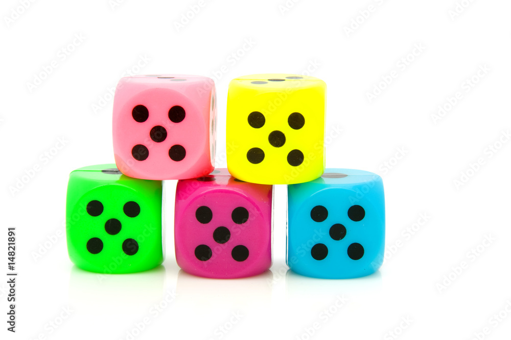Colorful dice isolated on white background Colorful dice isolated on white background