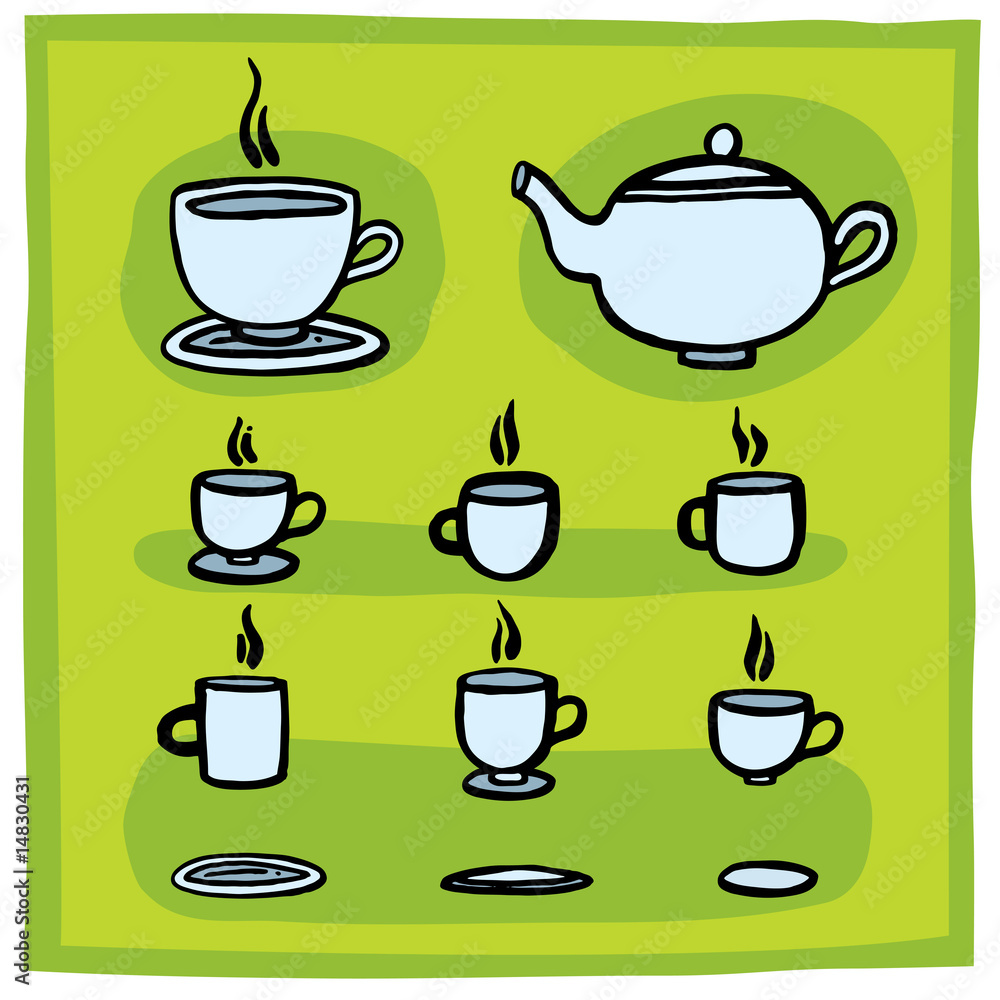 Set of cups and teapot  a vector illustration