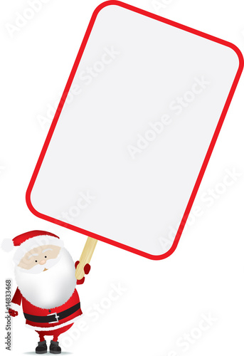 santa claus holding sign on a mountain of gifts
