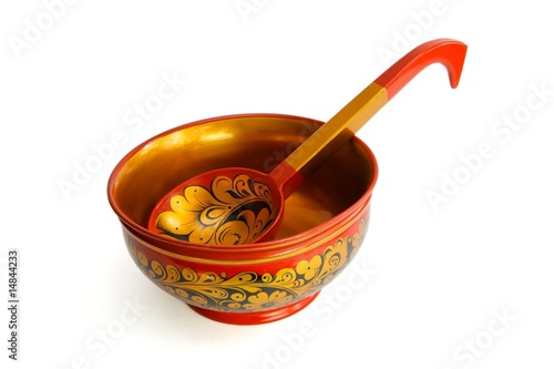 Принти на полотні Russian wooden painted bowl with ladle isolated