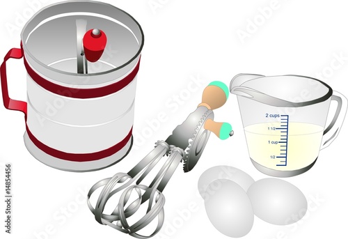 Retro baking utensils  illustration, over white.