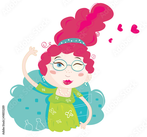 Mrs pretty. Woman proud of her new hairstyle. Vector.