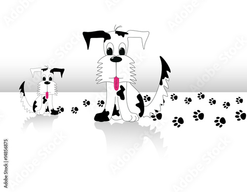 Big mix black and white dog and his puppy