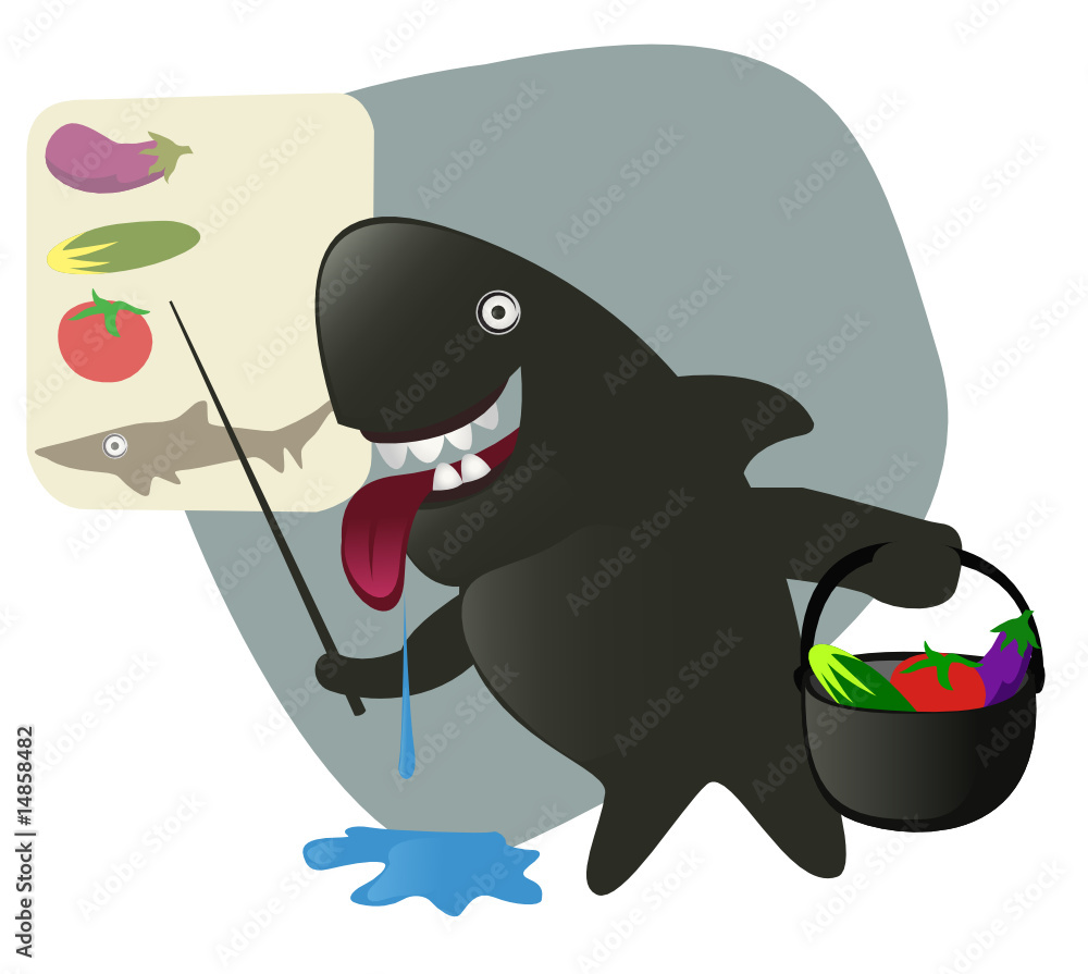Fototapeta premium Sharky shark collecting ingredients for the lunch.