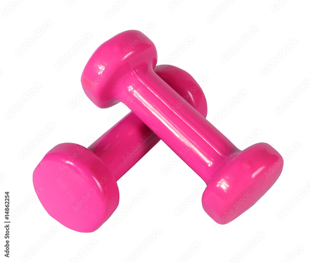Two pink dumb-bell on a white background Two pink dumb-bell on a white background