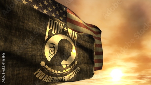 (1097) POW MIA and American Flags with Sunset photo