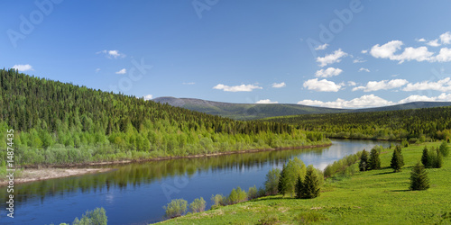 Summer landscape. River Vishera. Ural mountains. panorama © Sergey Ilin
