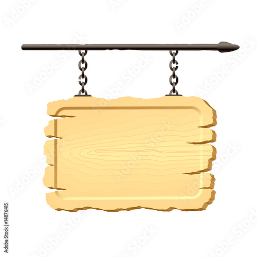 Signboard hanging on chains. Vector.