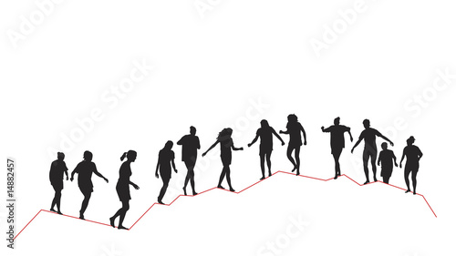 girl's team reaching the top