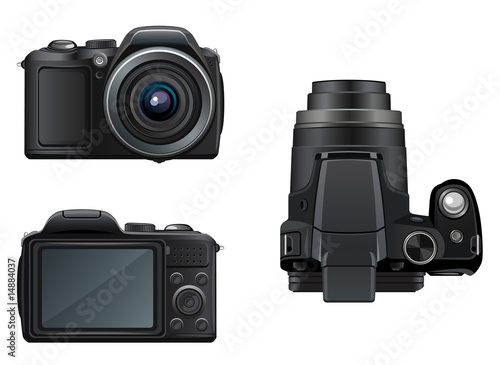 Various forms of camera on white background photo