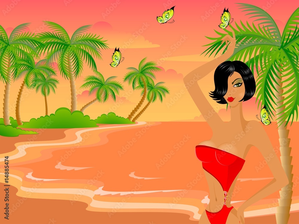 Fototapeta premium Beautiful young girl on the summer beach