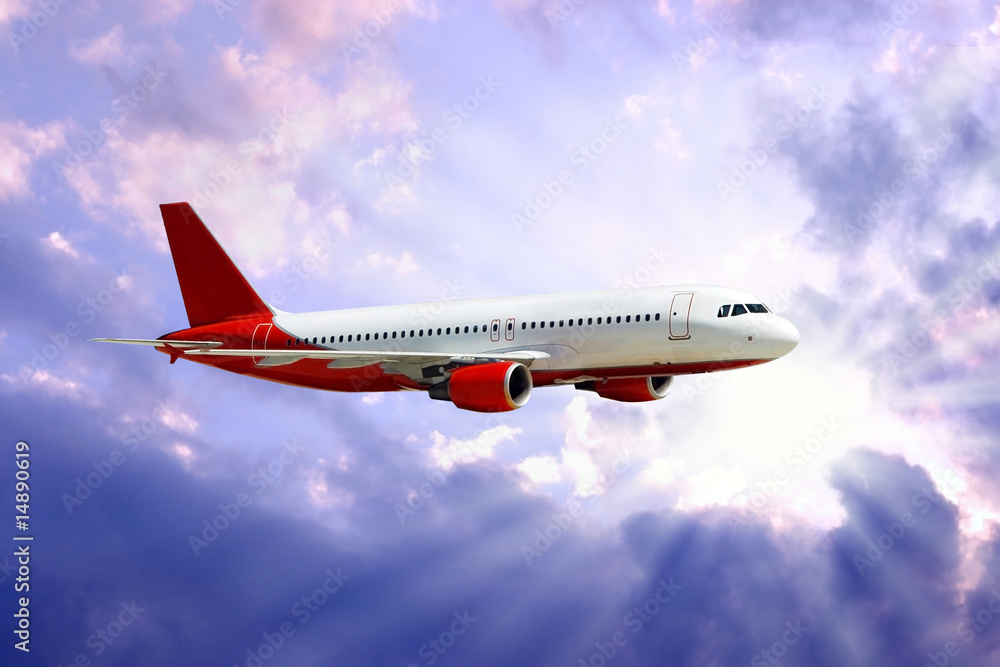 Airplane in air on blue sky Airplane in air on blue sky