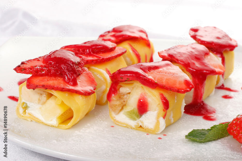 Sweet japanese roll with strawberries Sweet japanese roll with strawberries