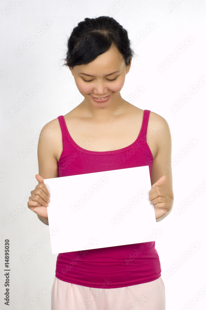 Beautiful Model Holding Blank Sign, You Could Place Your Adverti Beautiful Model Holding Blank Sign, You Could Place Your Adverti