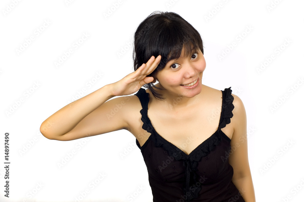 Woman in Sexy Black Dress Salute