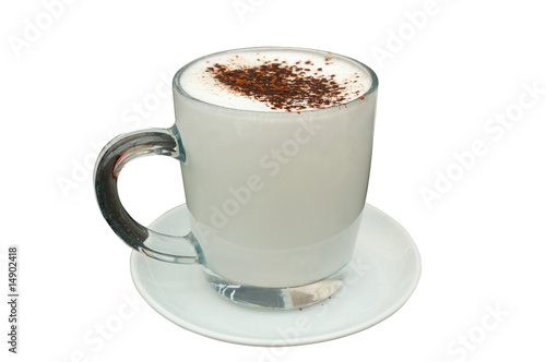 cup of hot milk with cocoa isolated on white