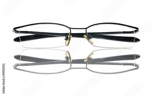 black glasses with reflection