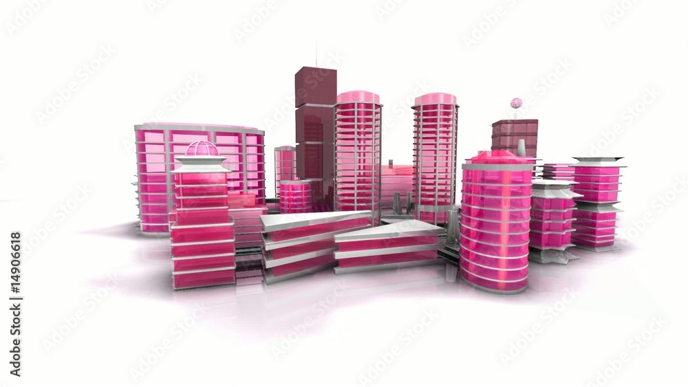 Animation ville rose mauve 3D Animation ville rose mauve 3D