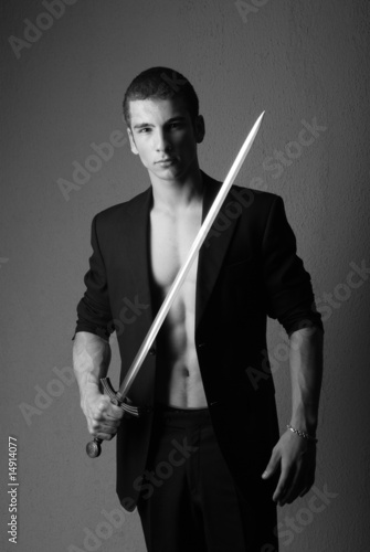 Young model with a sword
