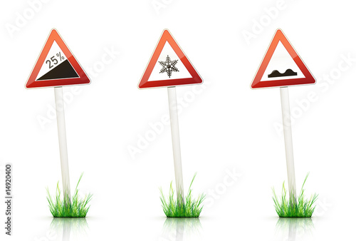 Warning Traffic Sign on White Background photo