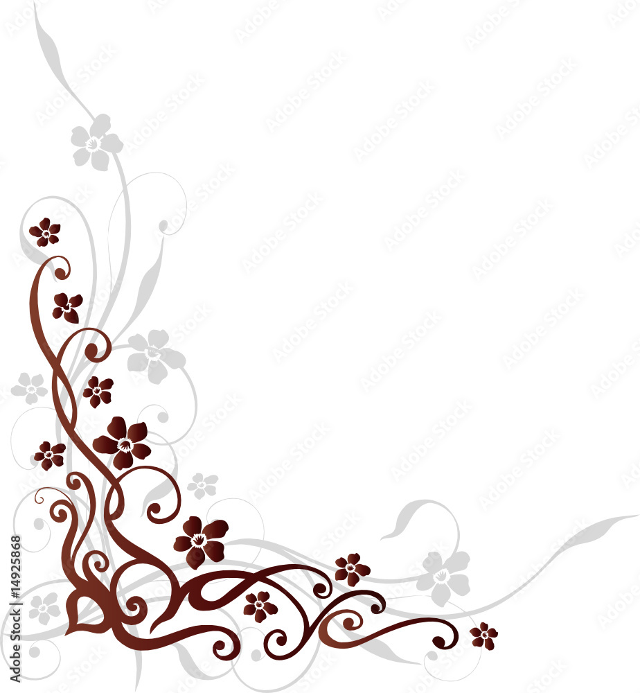 Fototapeta premium border, filigrane Ranke mit Blättern und Blumen, rot