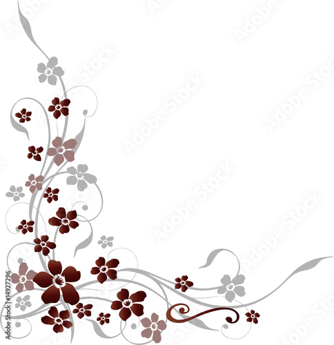 border, filigrane Ranke mit roten Blumen, Blüten