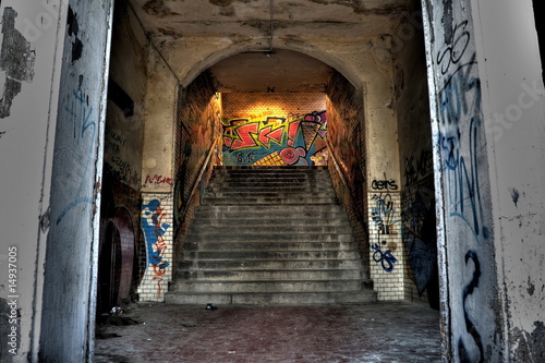 destroyed building interior