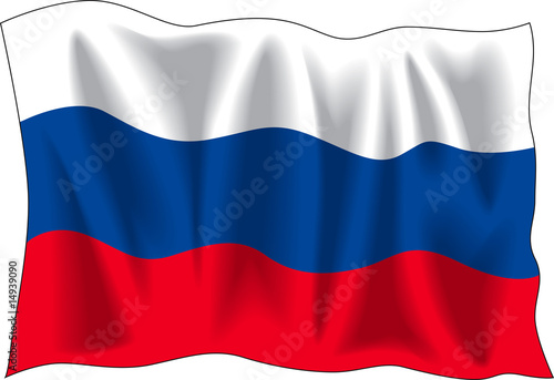 Waving flag of Russia isolated on white