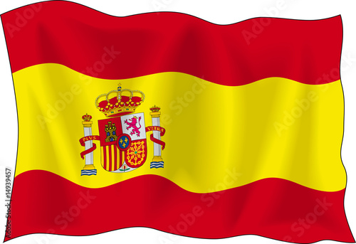 Waving flag of Spain isolated on white