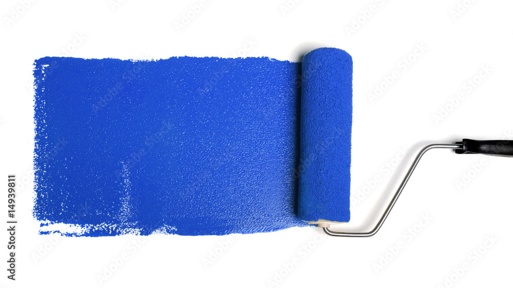 Naklejka premium Paint Roller With Blue Paint