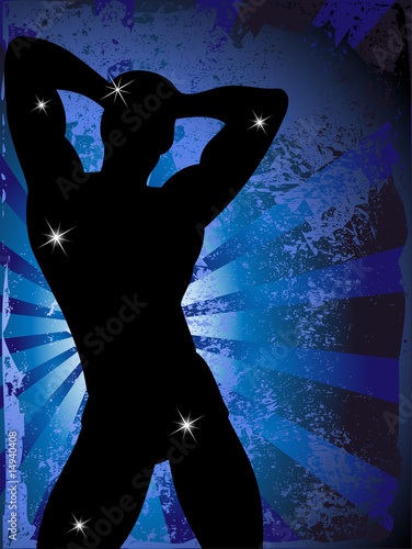 Grunge Background with Party Boy Silhouette with Stars
