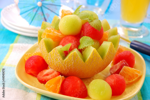 fruits salad in melon bowl