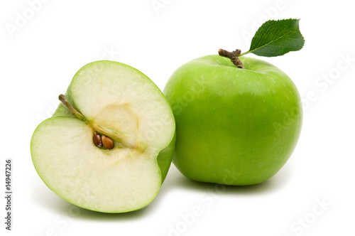 slice green apple on white background