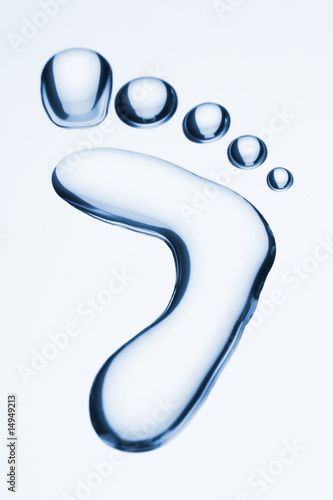 stylized blue footprint, waterdrops