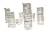 Stacks of coins on white