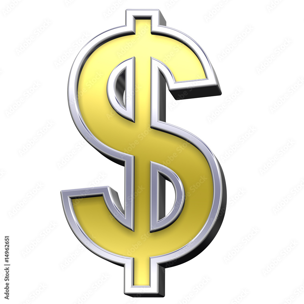 Dollar sign from gold with chrome frame alphabet set Dollar sign from gold with chrome frame alphabet set
